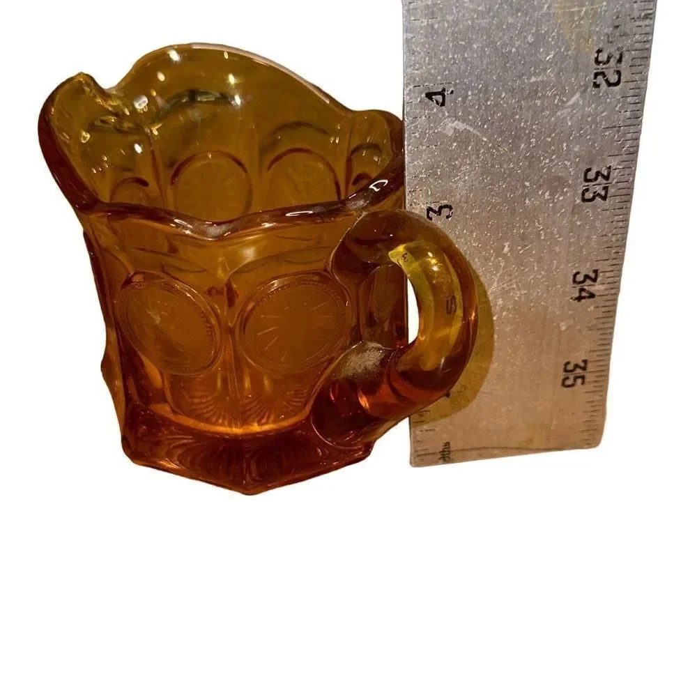 Vintage Amber Fostoria Coin Glass Creamer Pitcher 1887 Over Eagle accent
